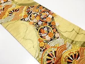 荒波に片輪車・枝垂れ桜・蝶模様織り出し 袋帯